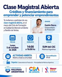 Malvinas Argentinas ofrece hoy una clase gratuita sobre créditos para emprendedores